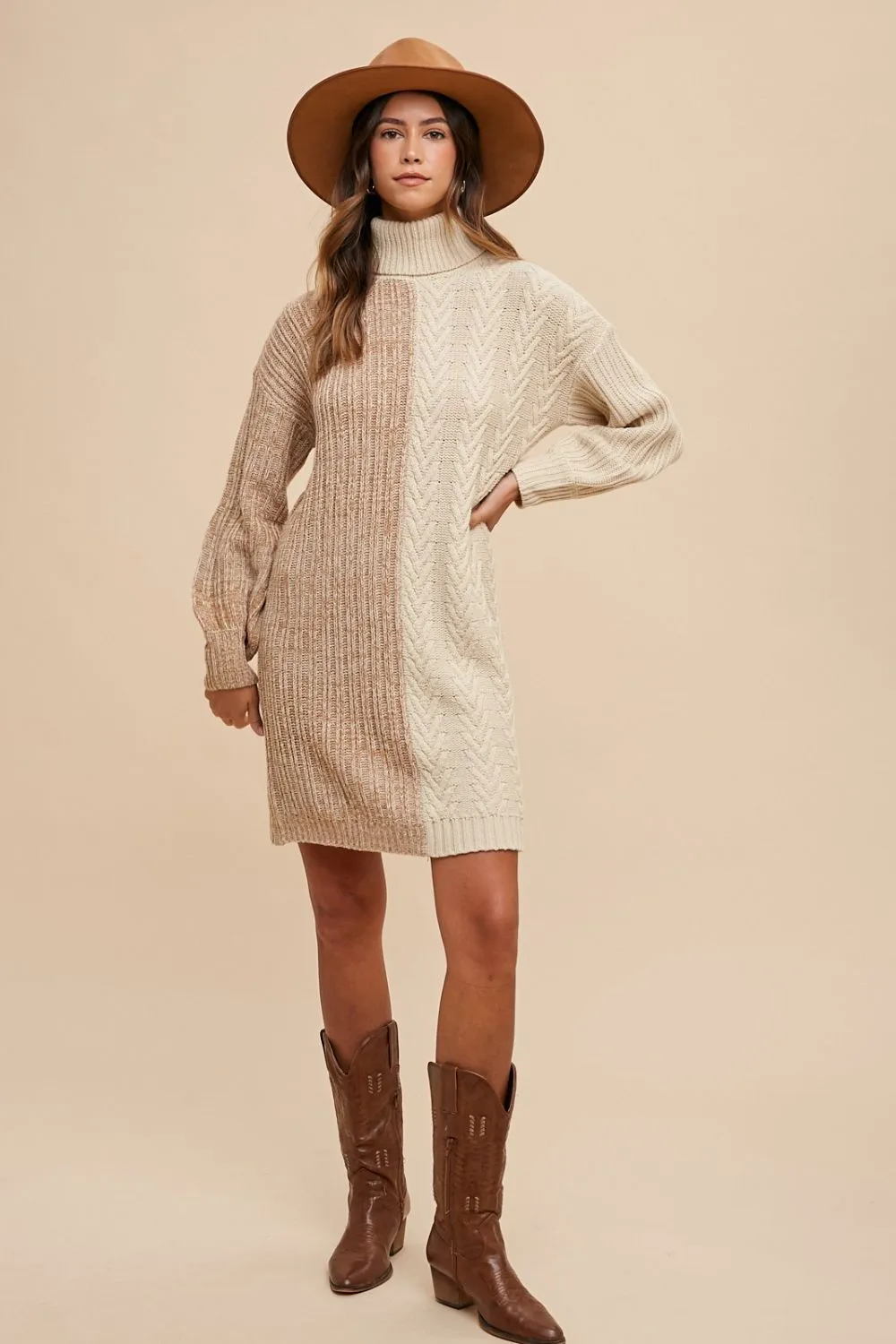Color Block Turtleneck Sweater Dress, image 6