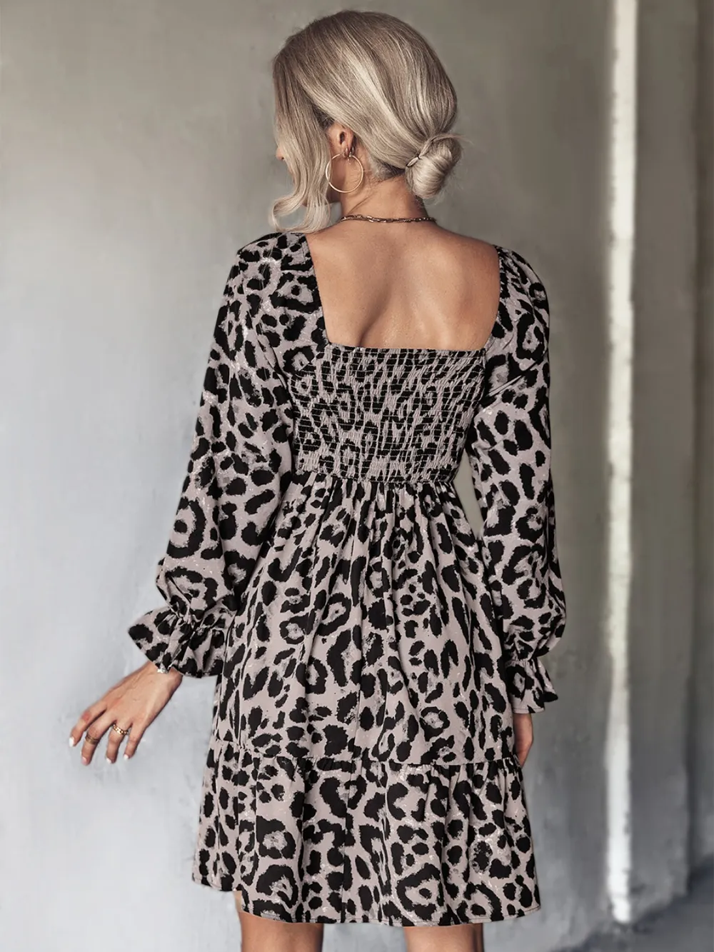 Leopard Smocked Flounce Sleeve Mini Dress, image 4