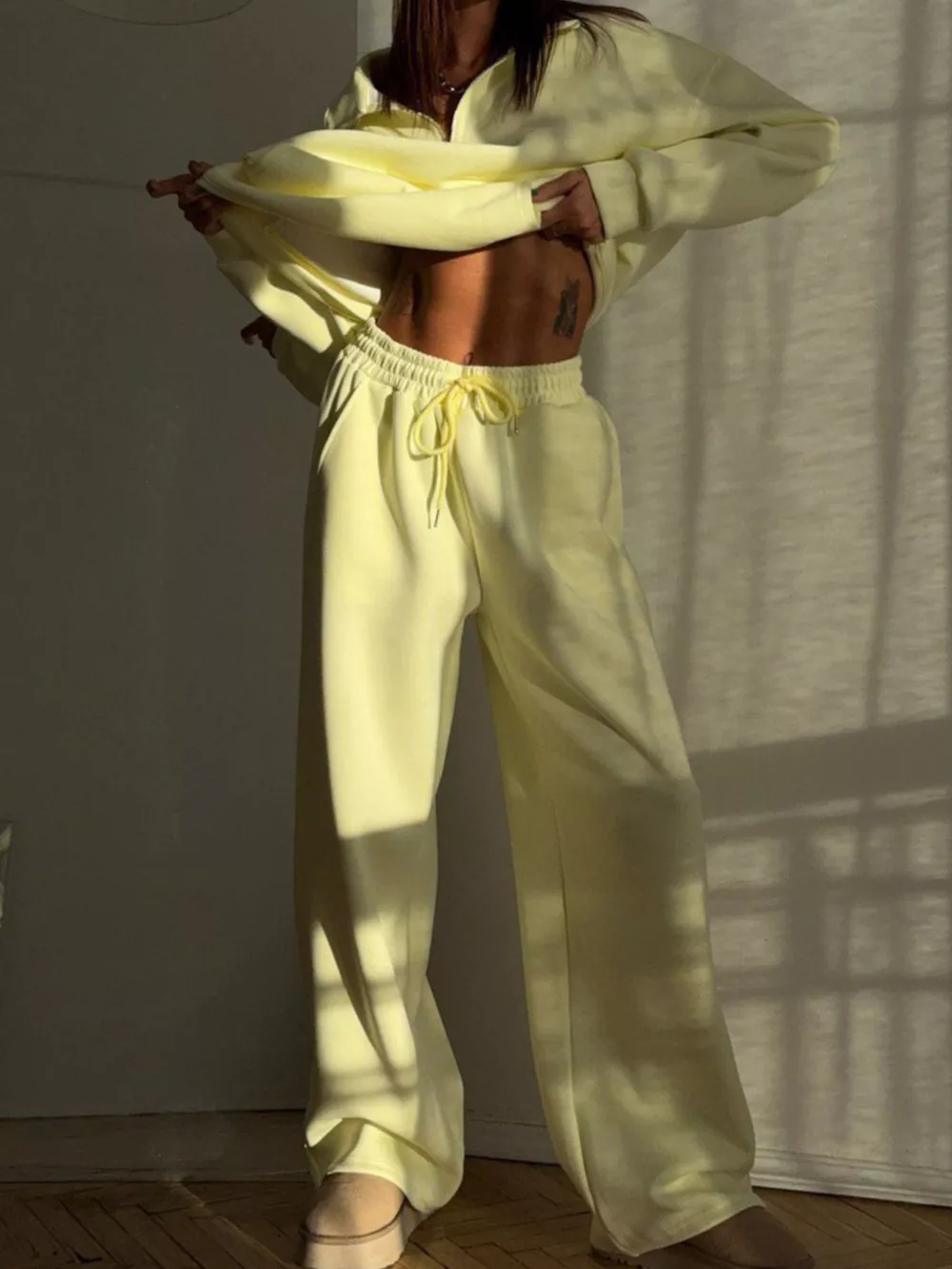 Quarter-Zip Top and Wide-Leg Sweatpants Set, image 6