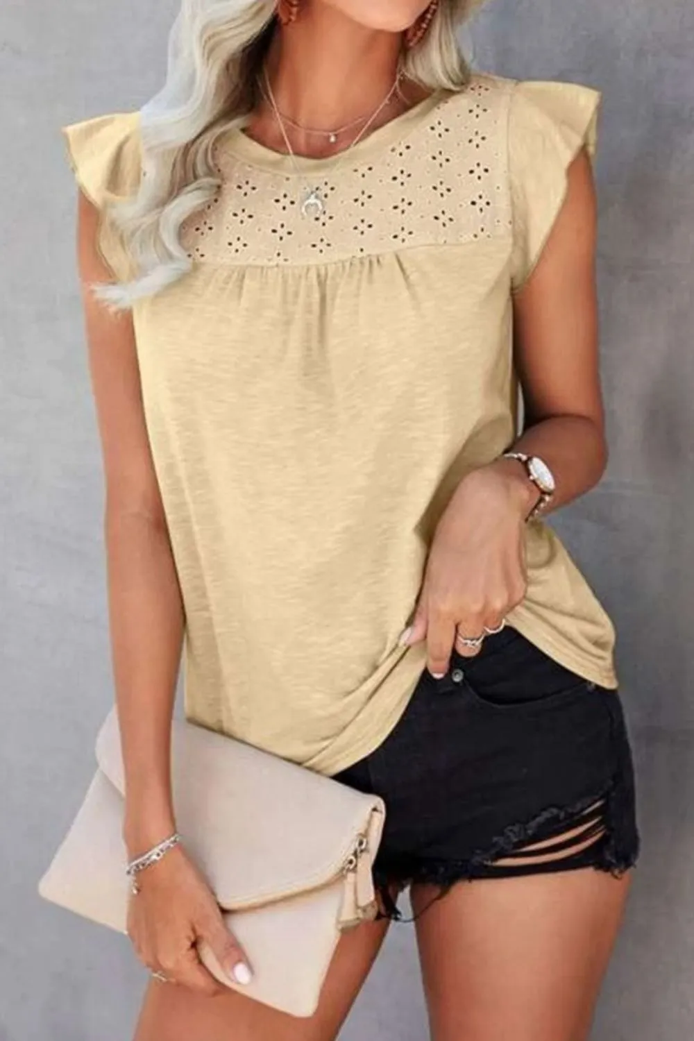 Ruffled Round Neck Cap Sleeve T-Shirt, image 11