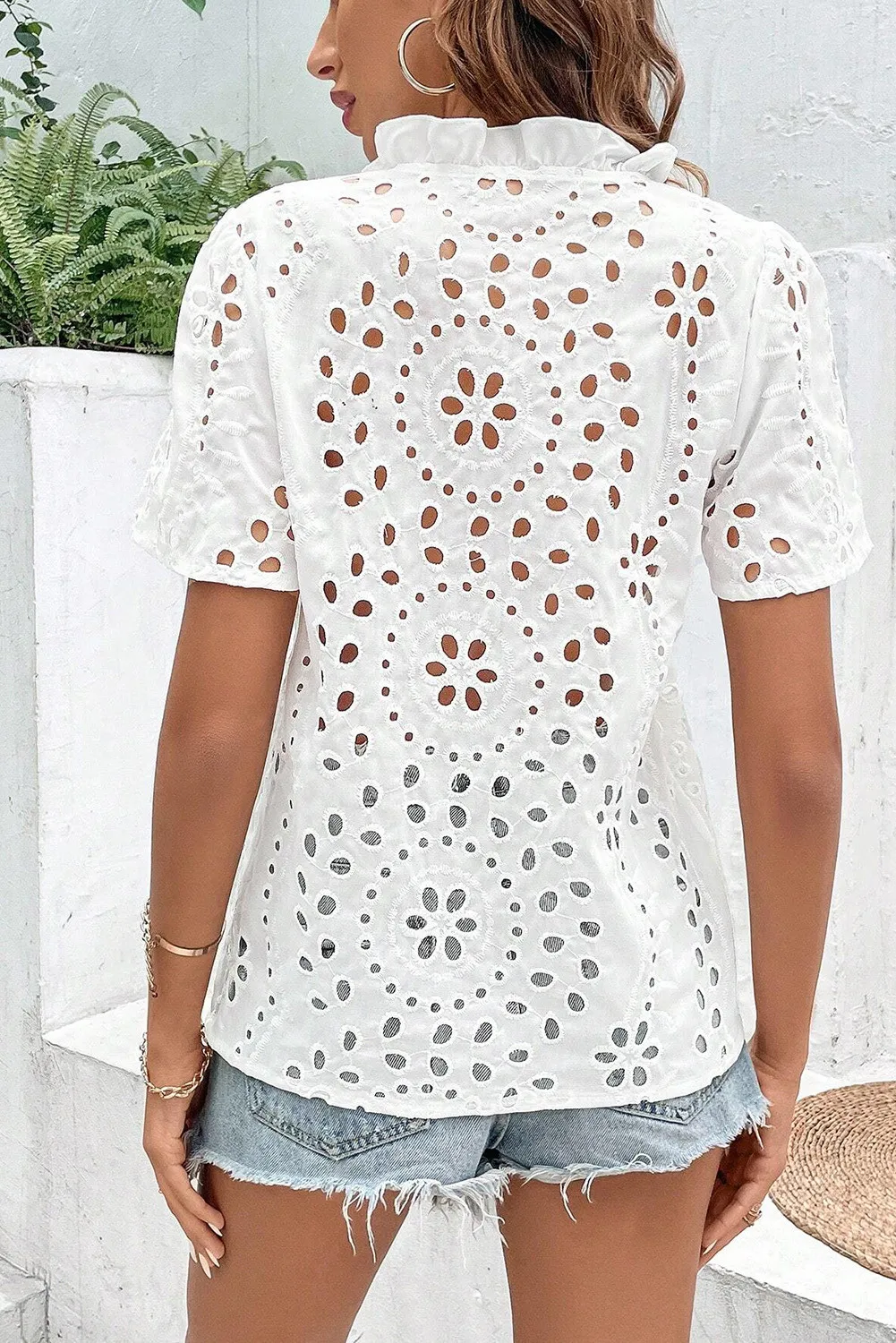 Eyelet Frill Short Sleeve Blouse, image 2