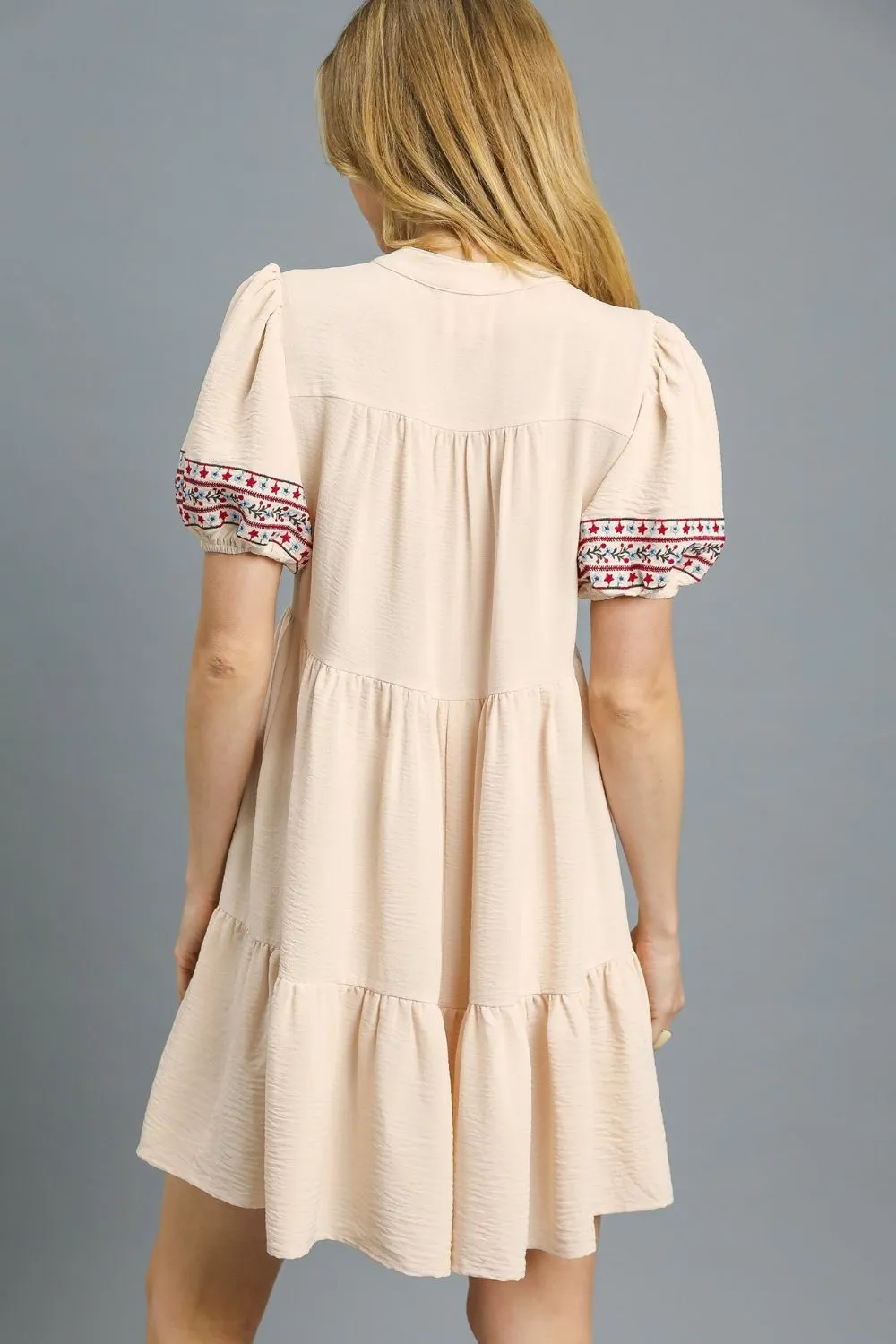 Floral Trim Puff Sleeve Mini Dress, image 3