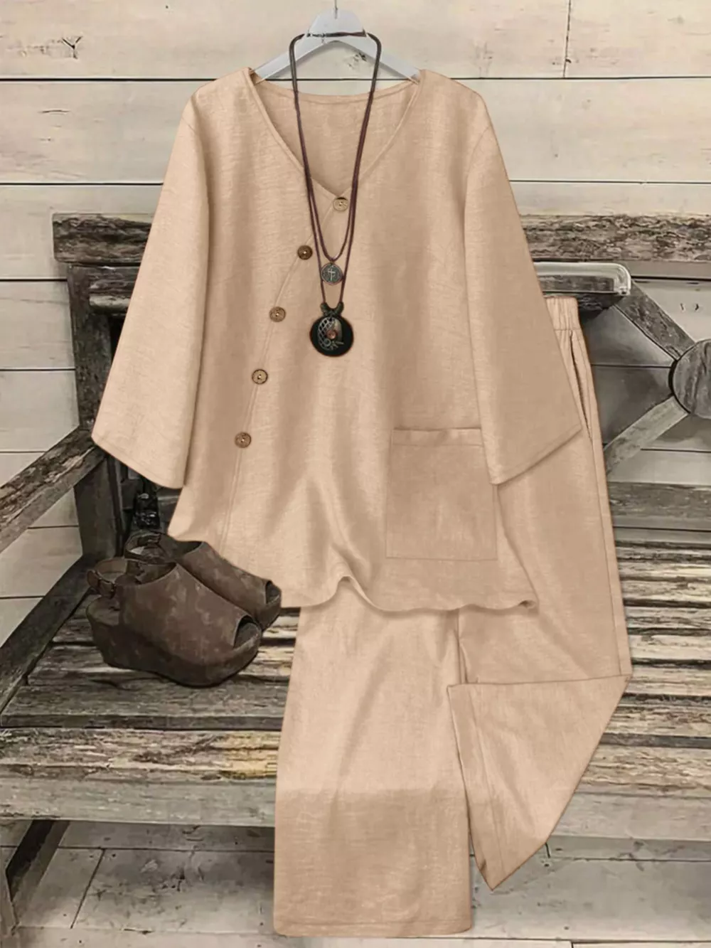 Plus Size V-Neck Long Sleeve Top and Pants Set, image 5