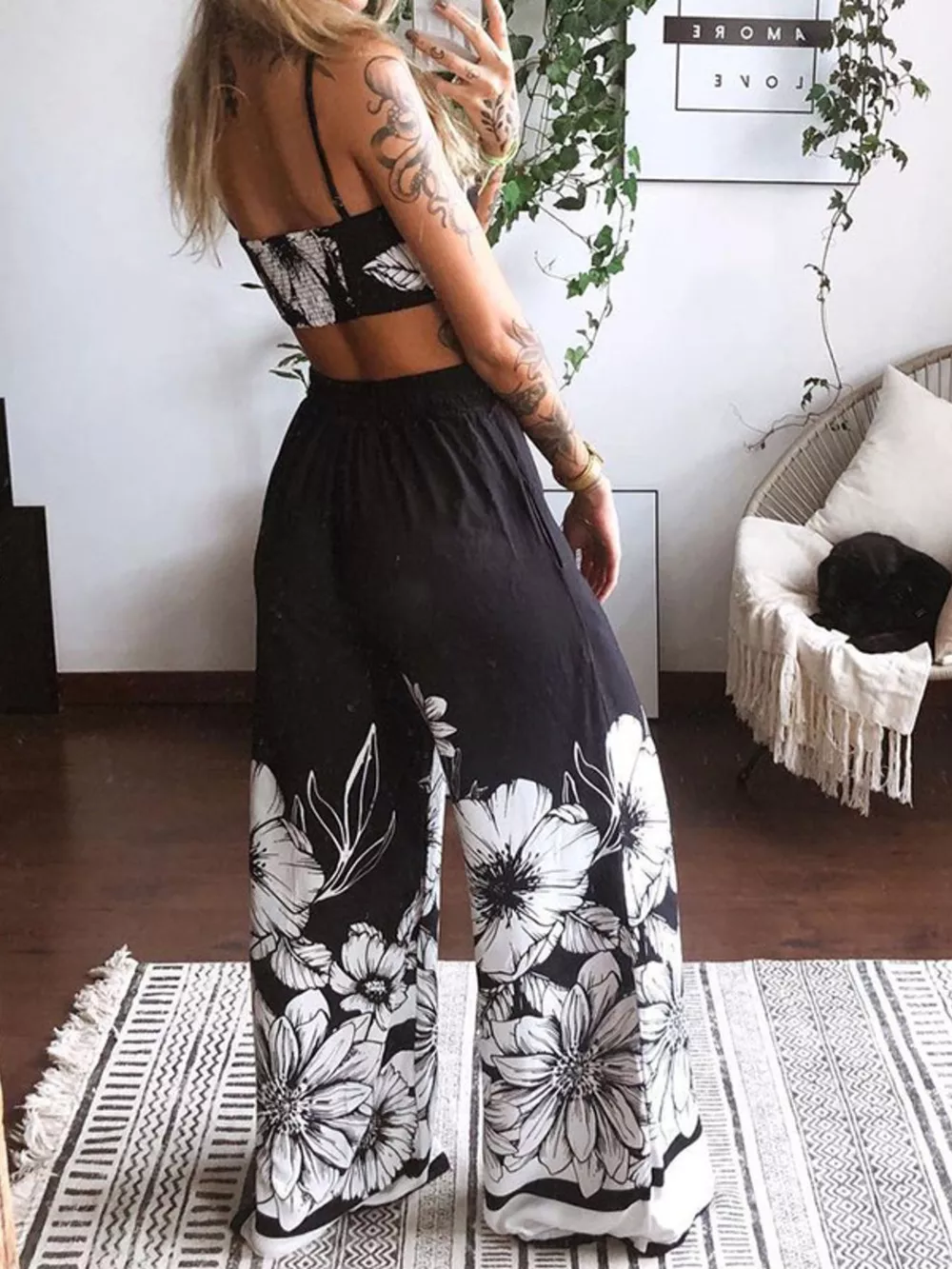 Boho Butterfly Print Top and Pants Set, image 3