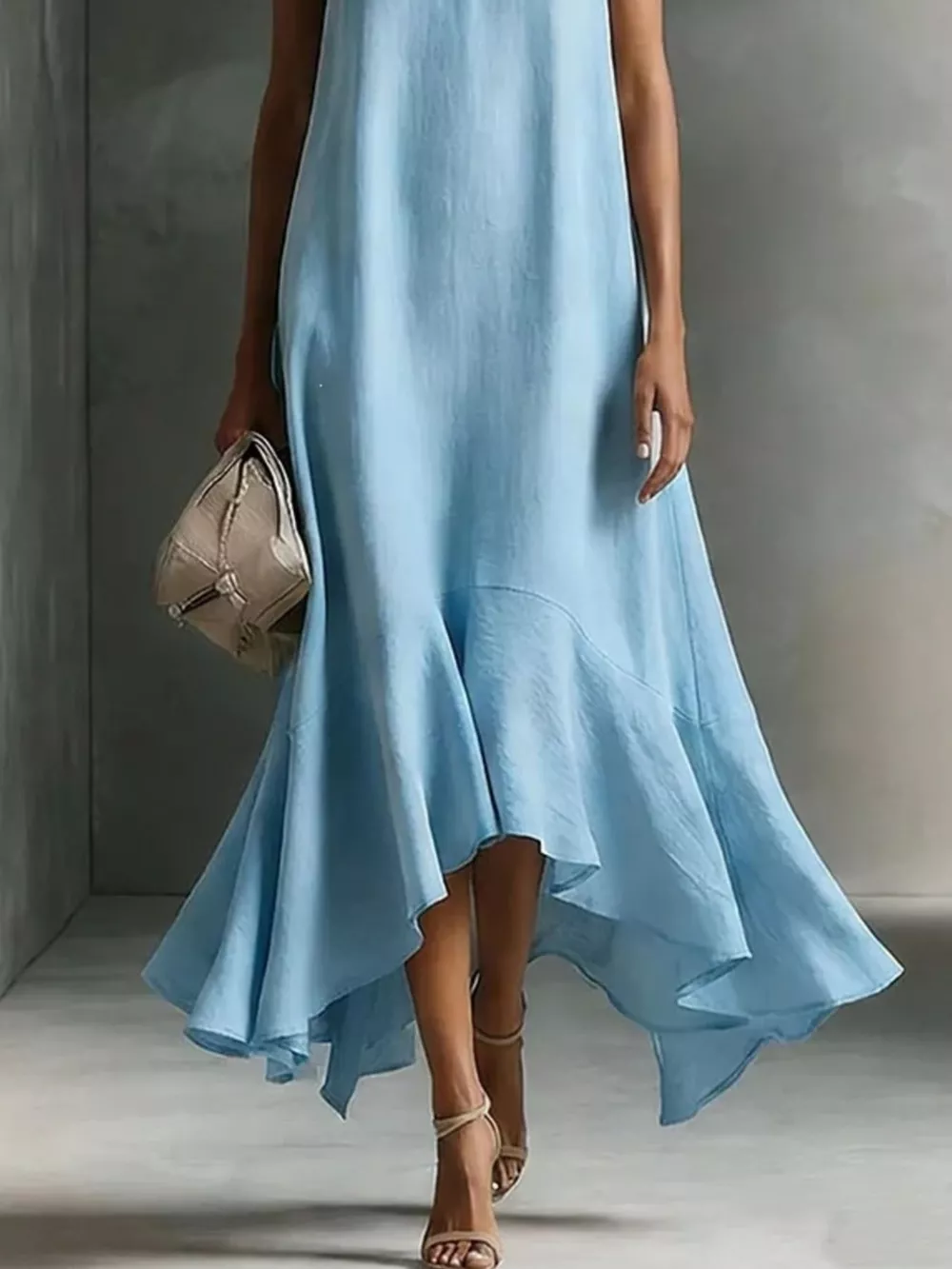 Ruffled Hem Sleeveless Notched Dress, image 7