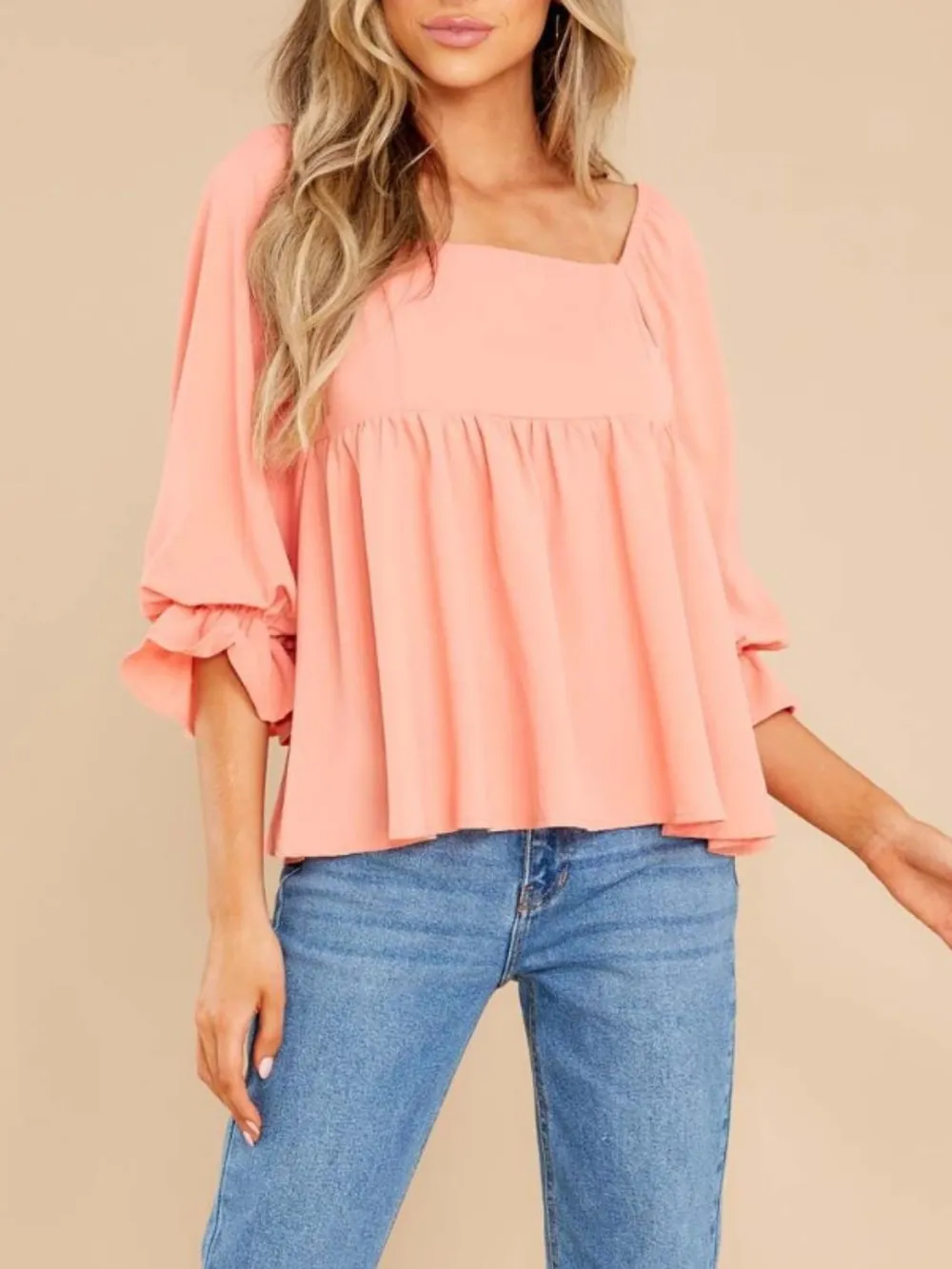Smocked Square Neck Flounce Sleeve Blouse, image 5