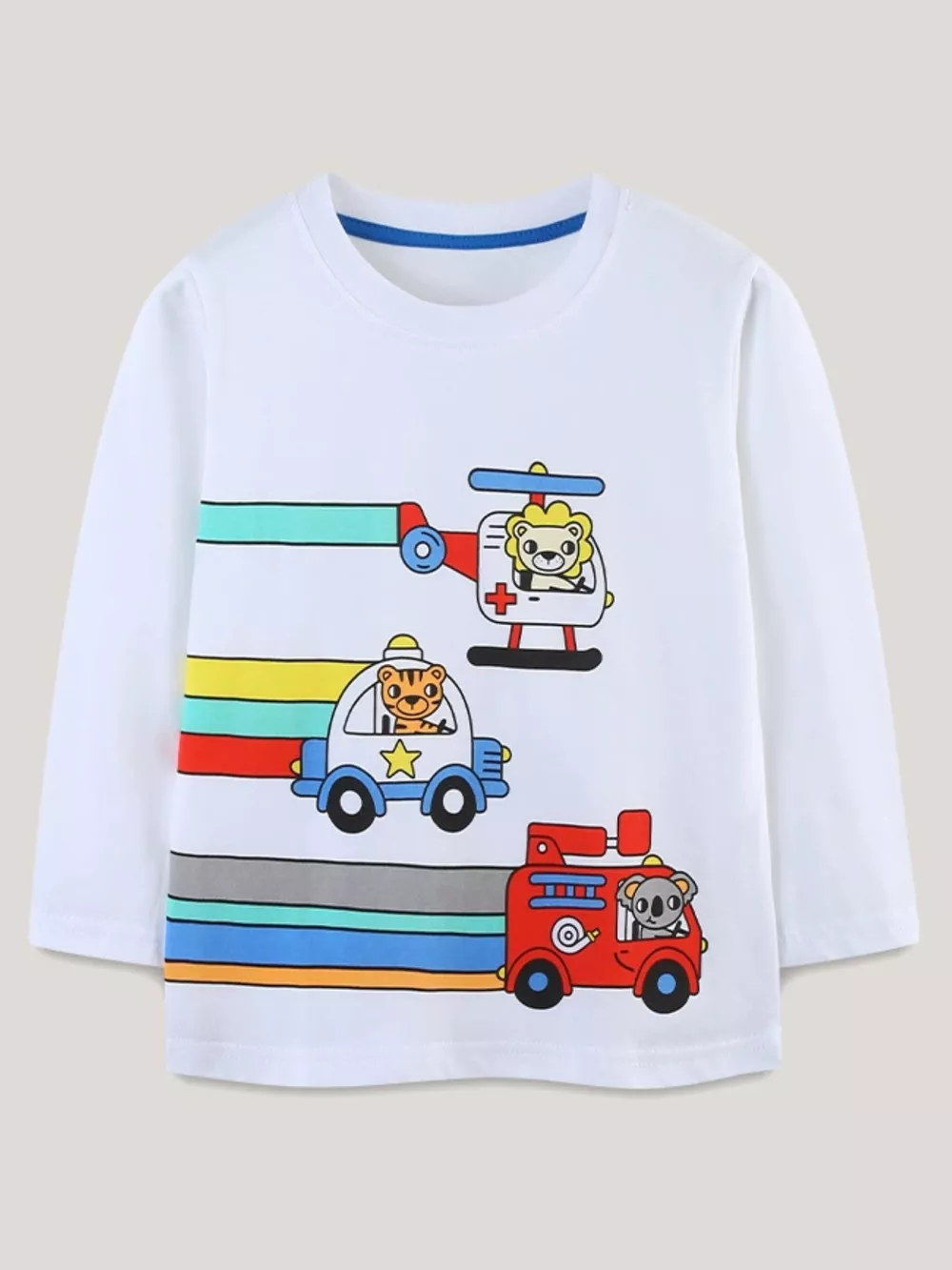 Children's Cartoon Vehicle Print Long Sleeve T-Shirt, image 2