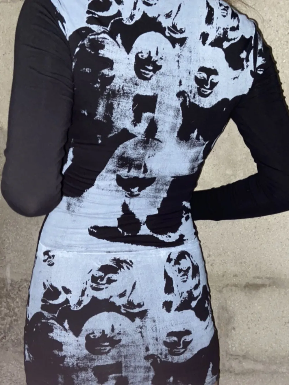 Printed Round Neck Long Sleeve Mini Dress, image 2