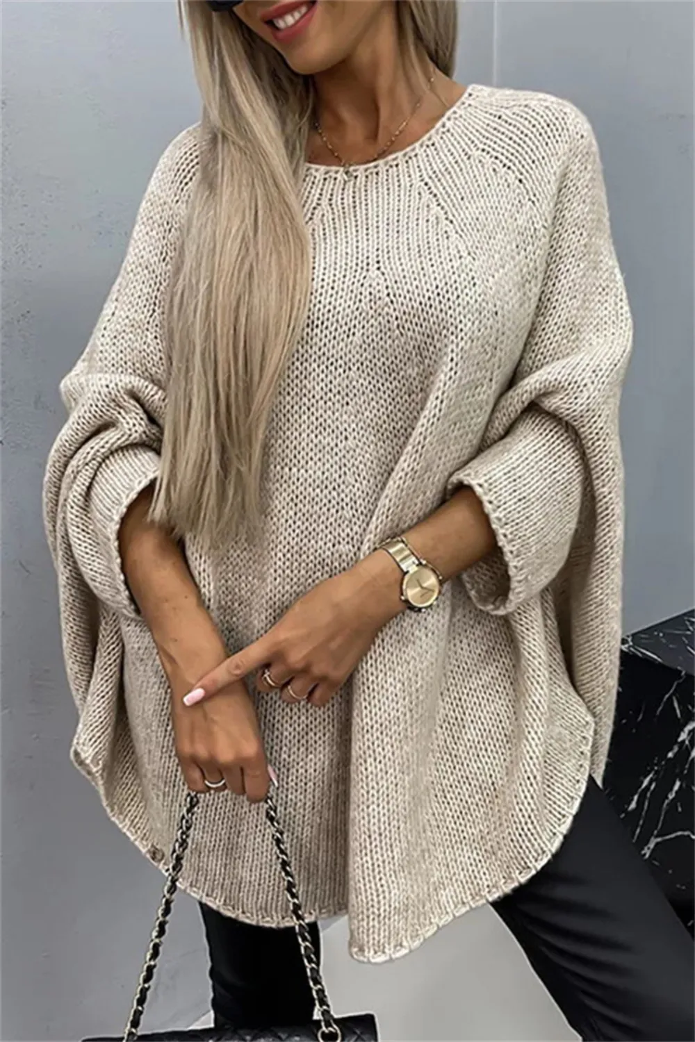 Round Neck Batwing Sleeve Sweater, image 21