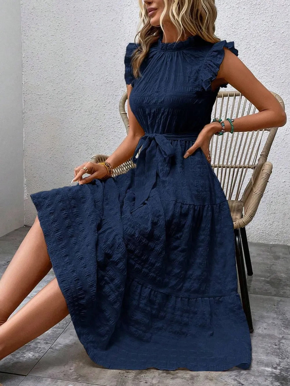 Tied Ruffled Cap Sleeve Midi Dress, image 9