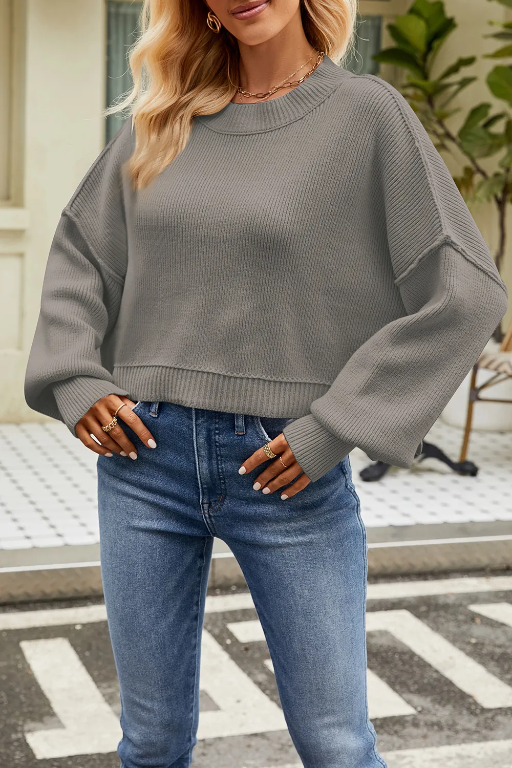 Round Neck Dropped Shoulder Sweater, image 19