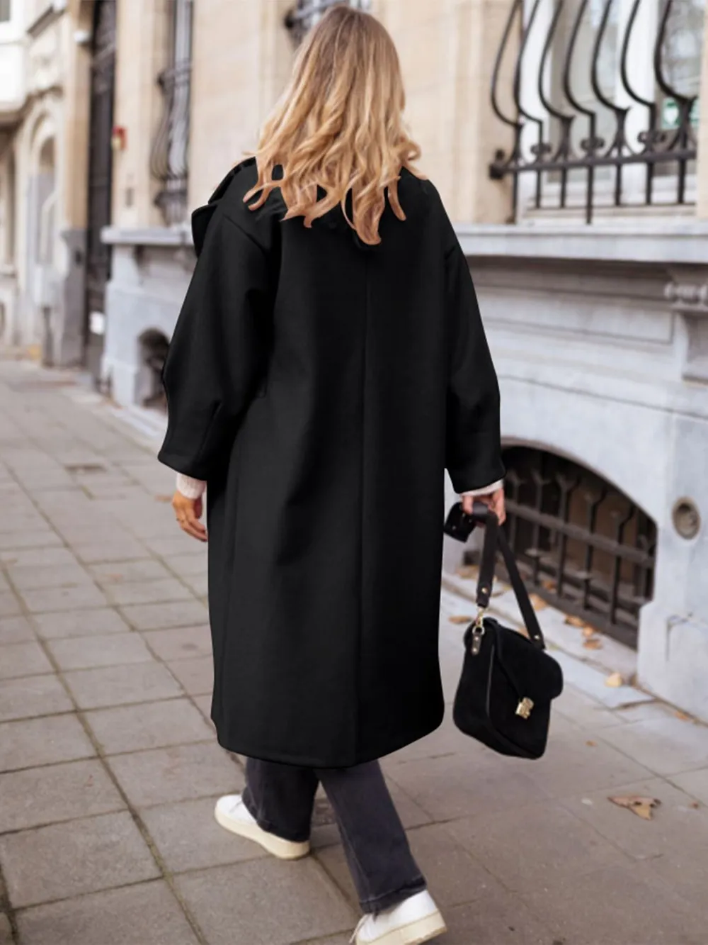 Pocketed Collared Neck Long Sleeve Coat, image 2