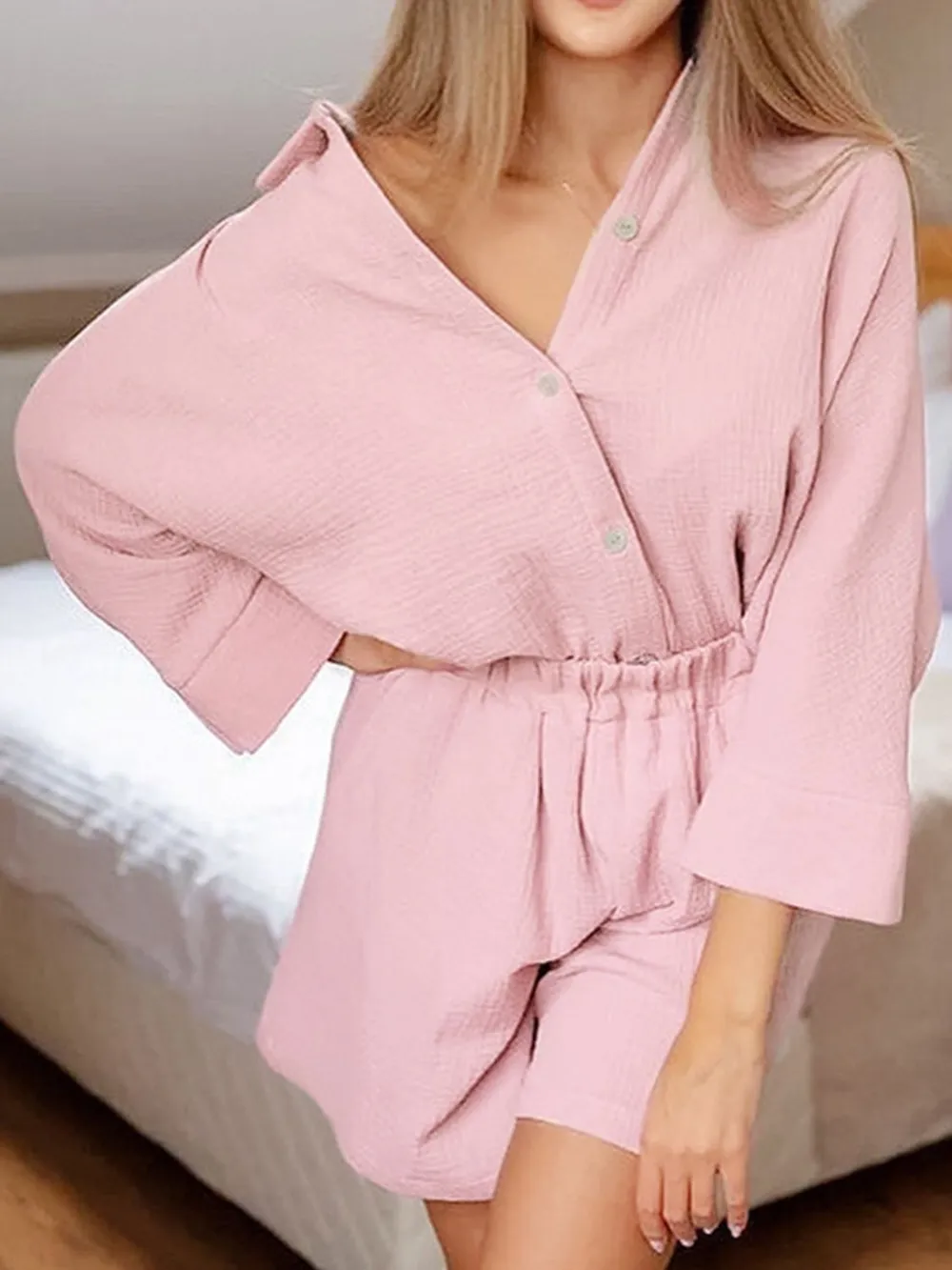 Texture Button Up Shirt and Shorts Set, image 31