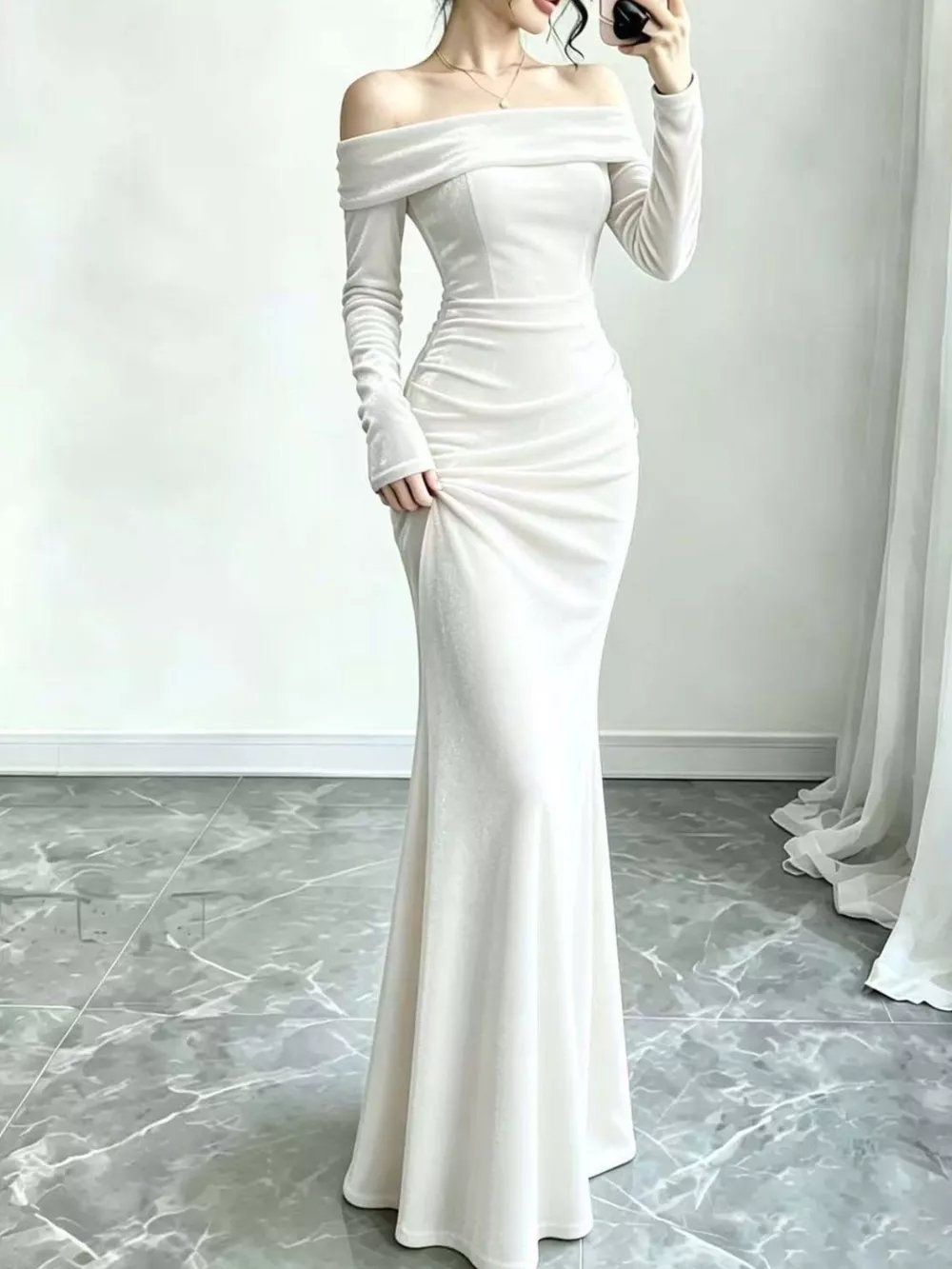 Full Size Off-Shoulder Velvet Mermaid Maxi Dress Plus Size, image 3