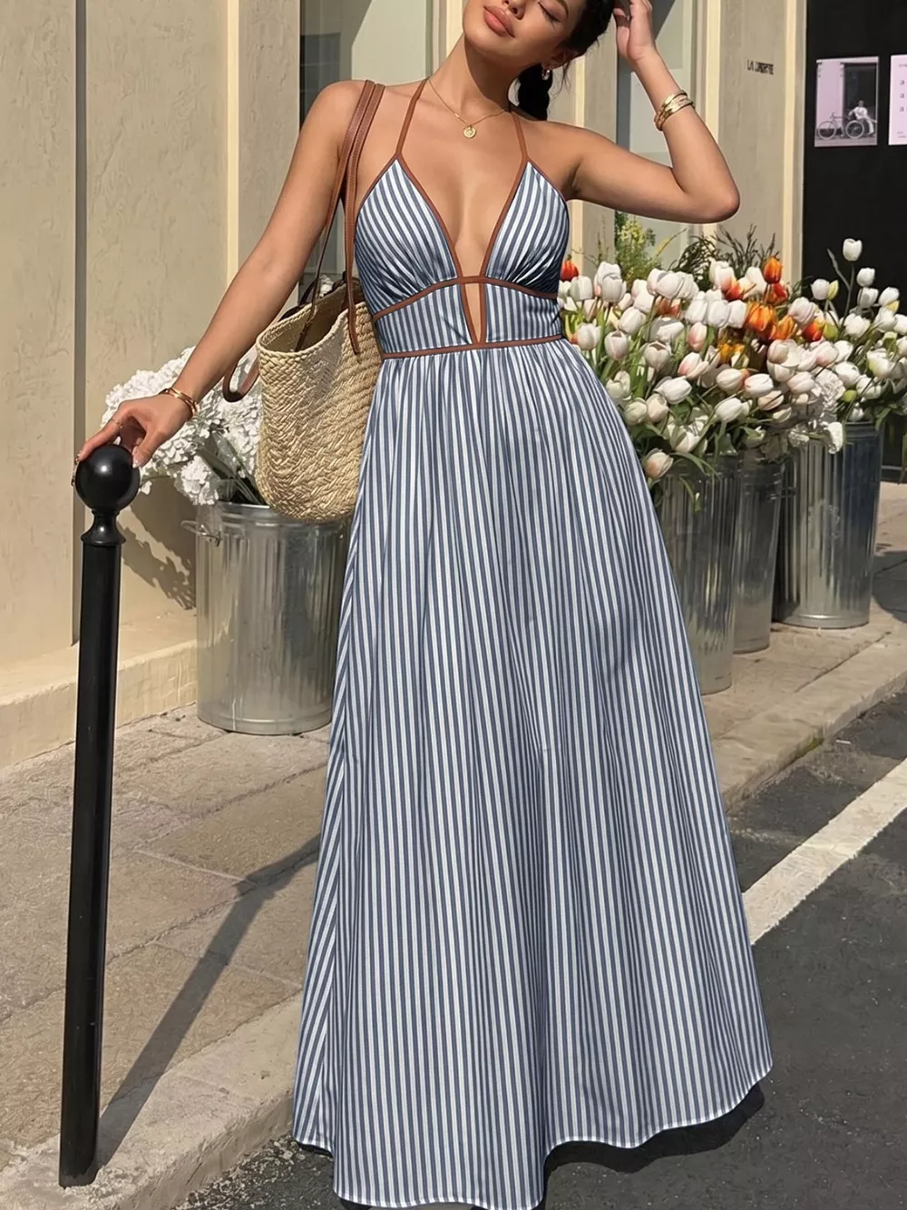 Striped Halter Neck Maxi Dress, image 17