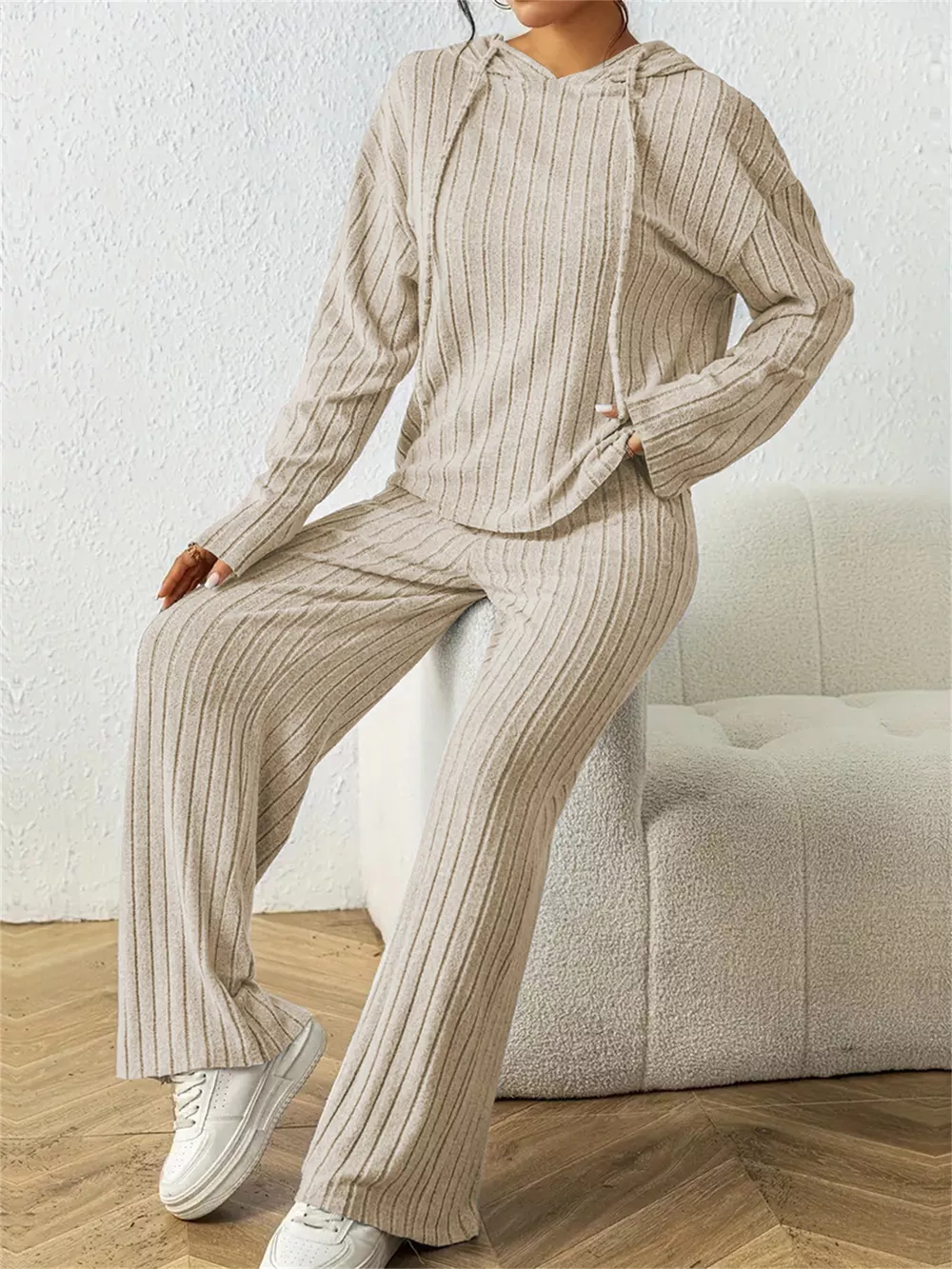 Ribbed Drawstring Hoodie and Pants Set, image 13
