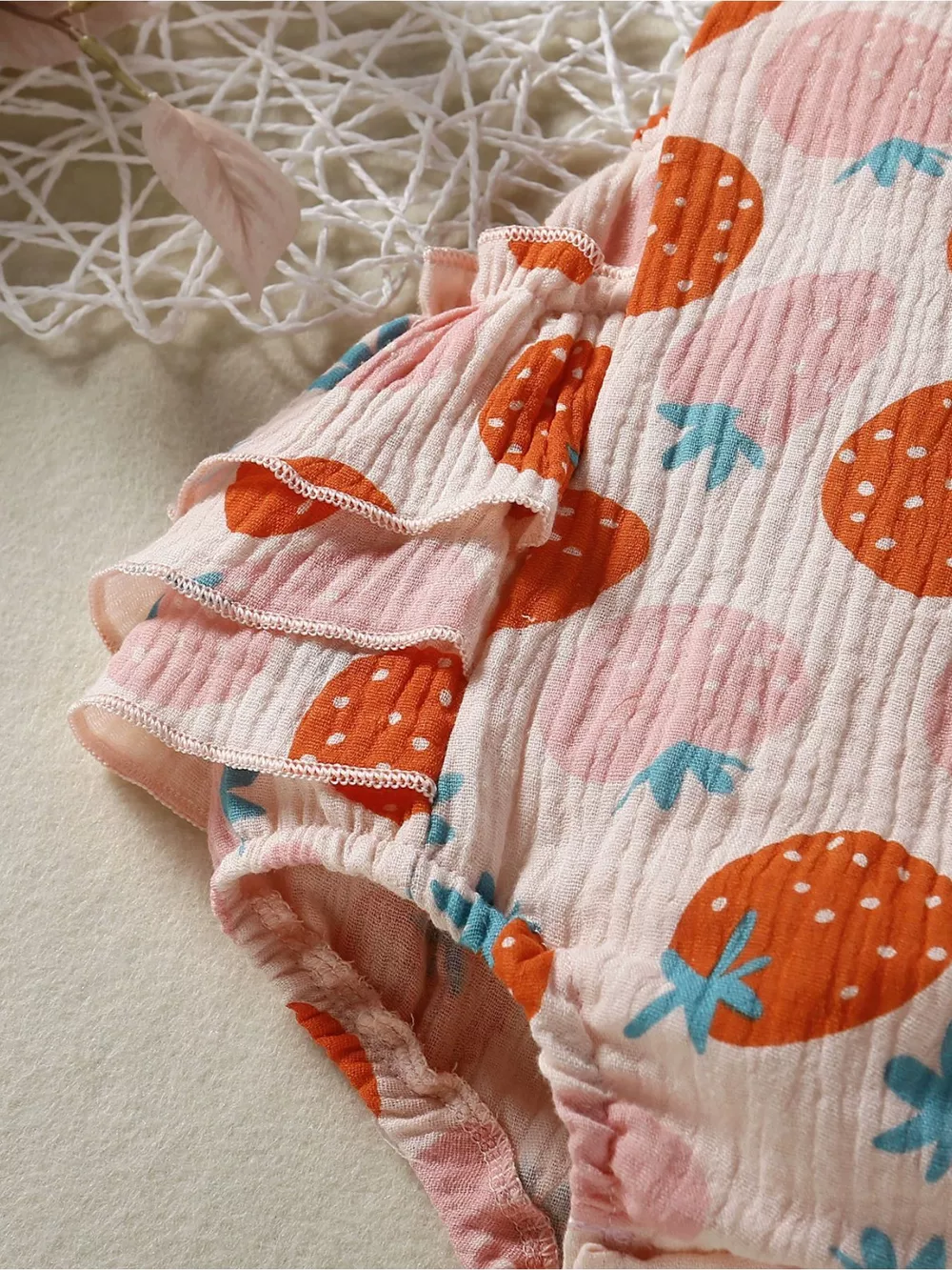 Children's Strawberry Print Ruffle Trim Bodysuit & Headband Set, image 3