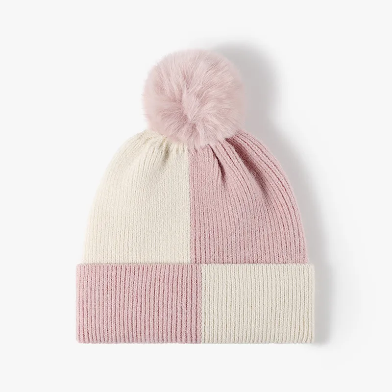 Color Block Knit Hat with Pom-pom, image 2