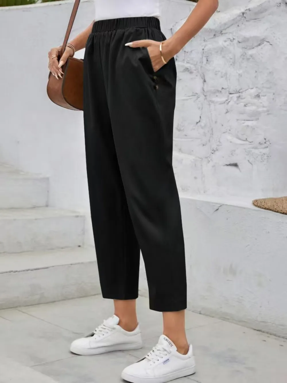 Elastic Waist High Rise Pants, image 3