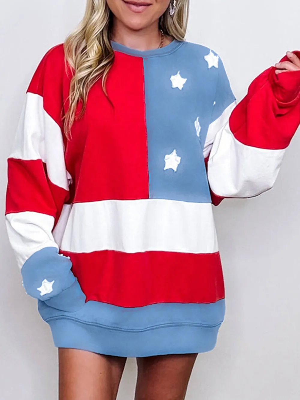 Multicolour American Flag Vintage Oversized Sweatshirt, image 4