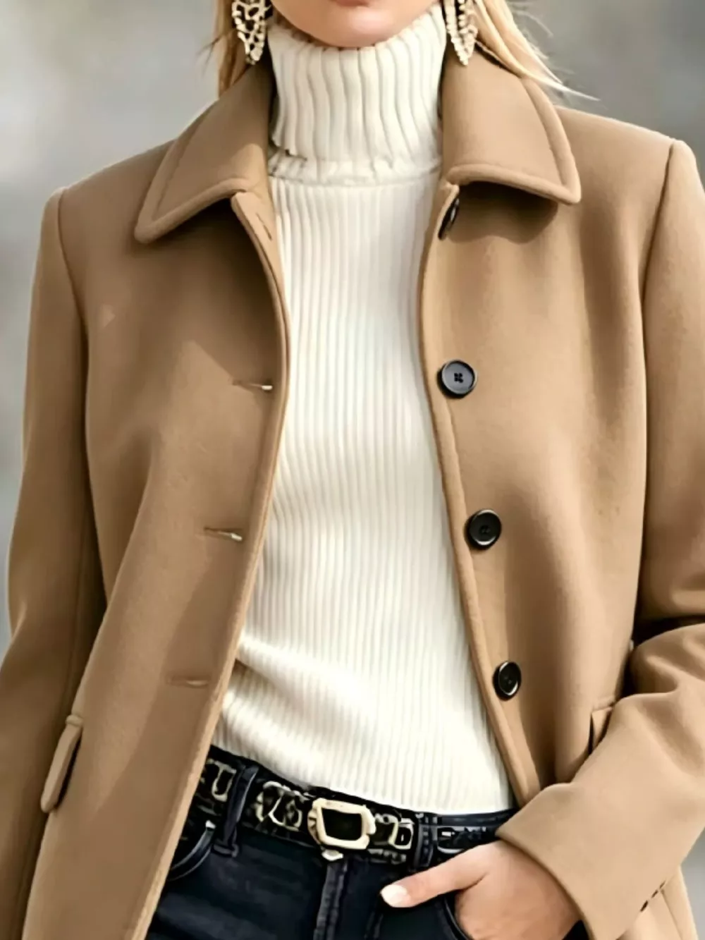 Button Up Collared Neck Coat, image 2