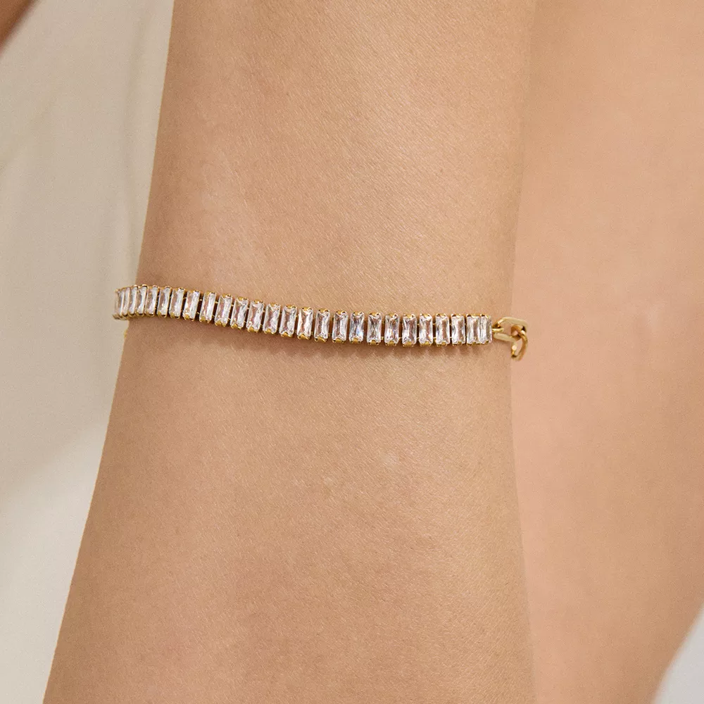 18K Gold-Plated Stainless Steel Rhinestone Chain Bracelet