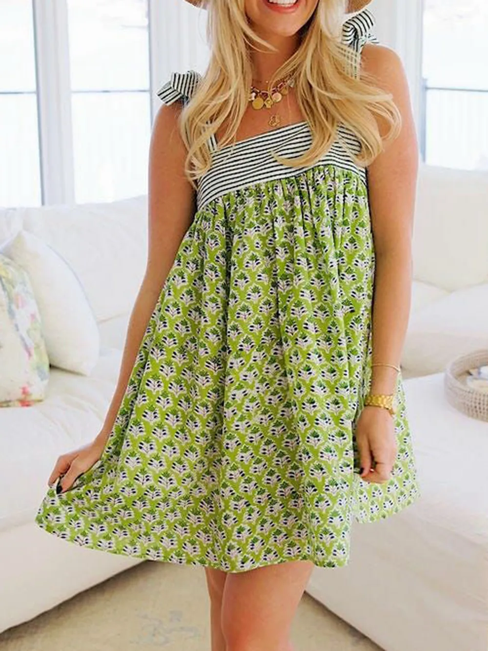 Printed Tie Shoulder Mini Cami Dress, image 4