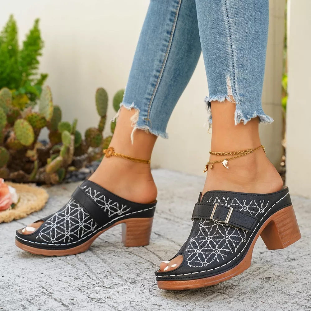 Buckle Decor Block Heel Sandals, image 5