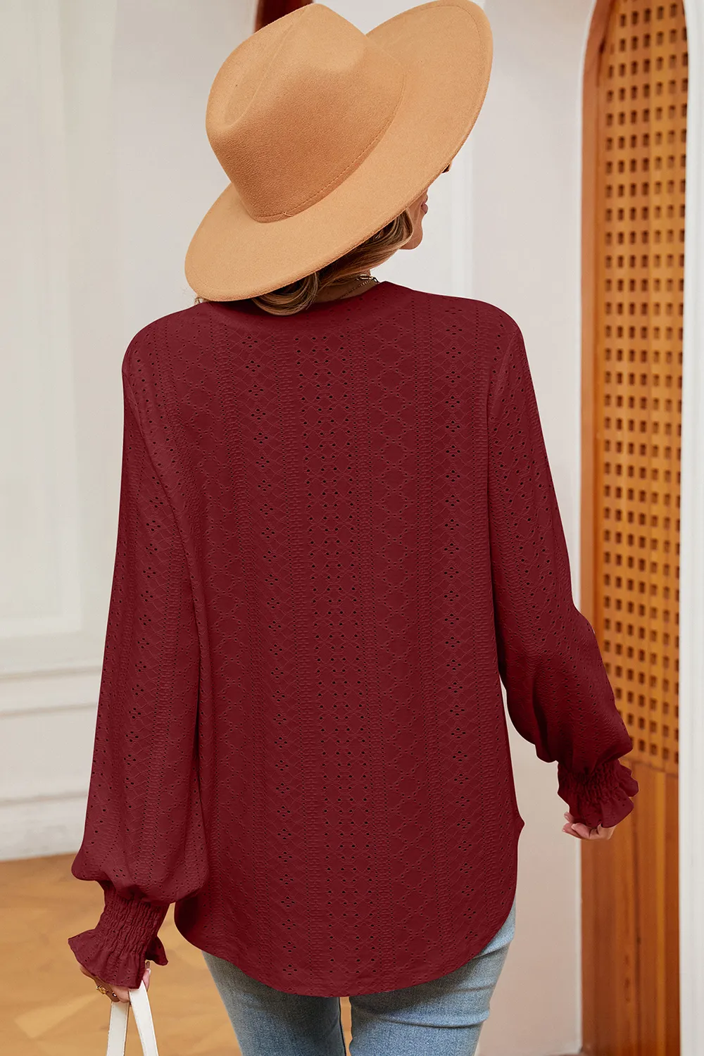 Eyelet Notched Long Sleeve T-Shirt, image 18