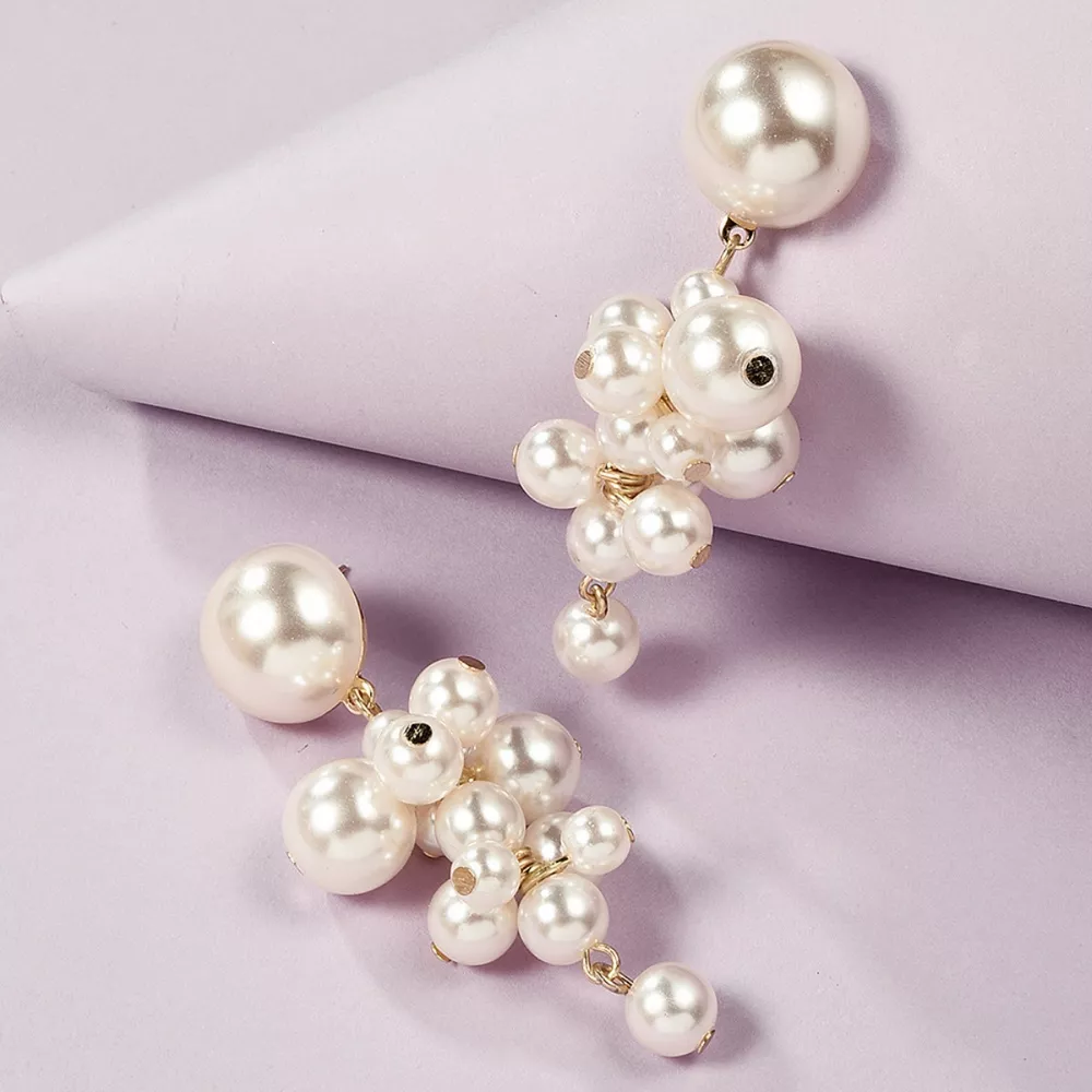 Pearl Cluster Dangle Earrings, image 3