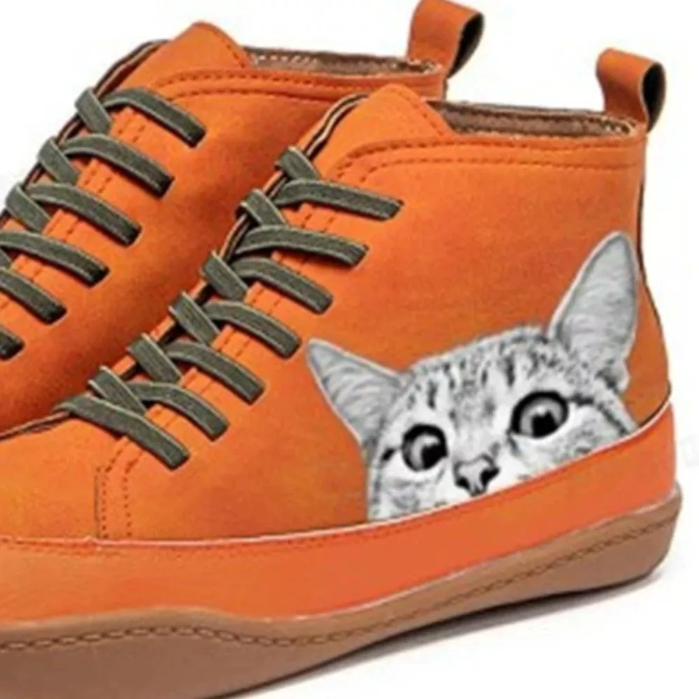 Cat Print Striped Ankle Sneakers, image 12