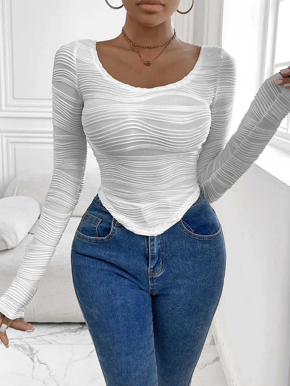 Scoop Neck Long Sleeve Top, image 3