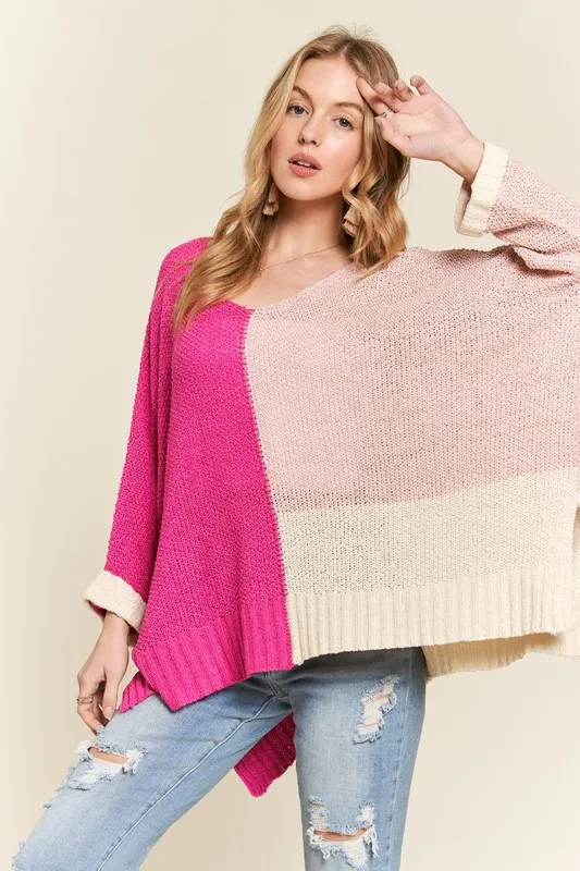 Side Slit Color Block Long Sleeve Sweater, image 4