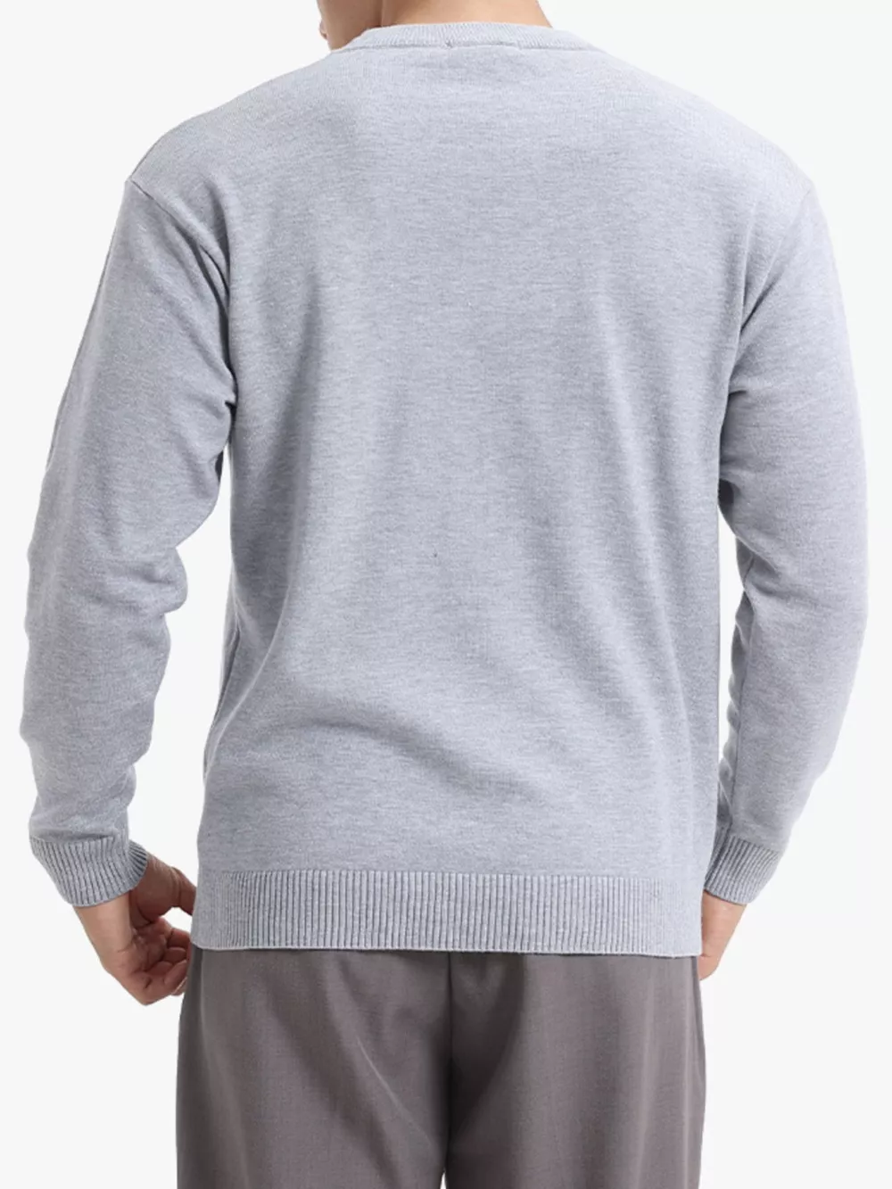 Men's Minimalist Crew Neck Sweater with Ribbed Cuffs, image 5
