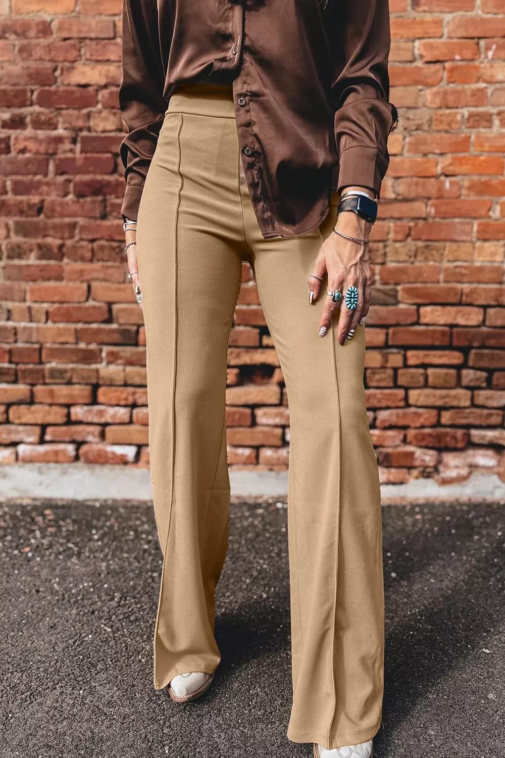 High Waist Full Length Regular Fit Pants, image 3