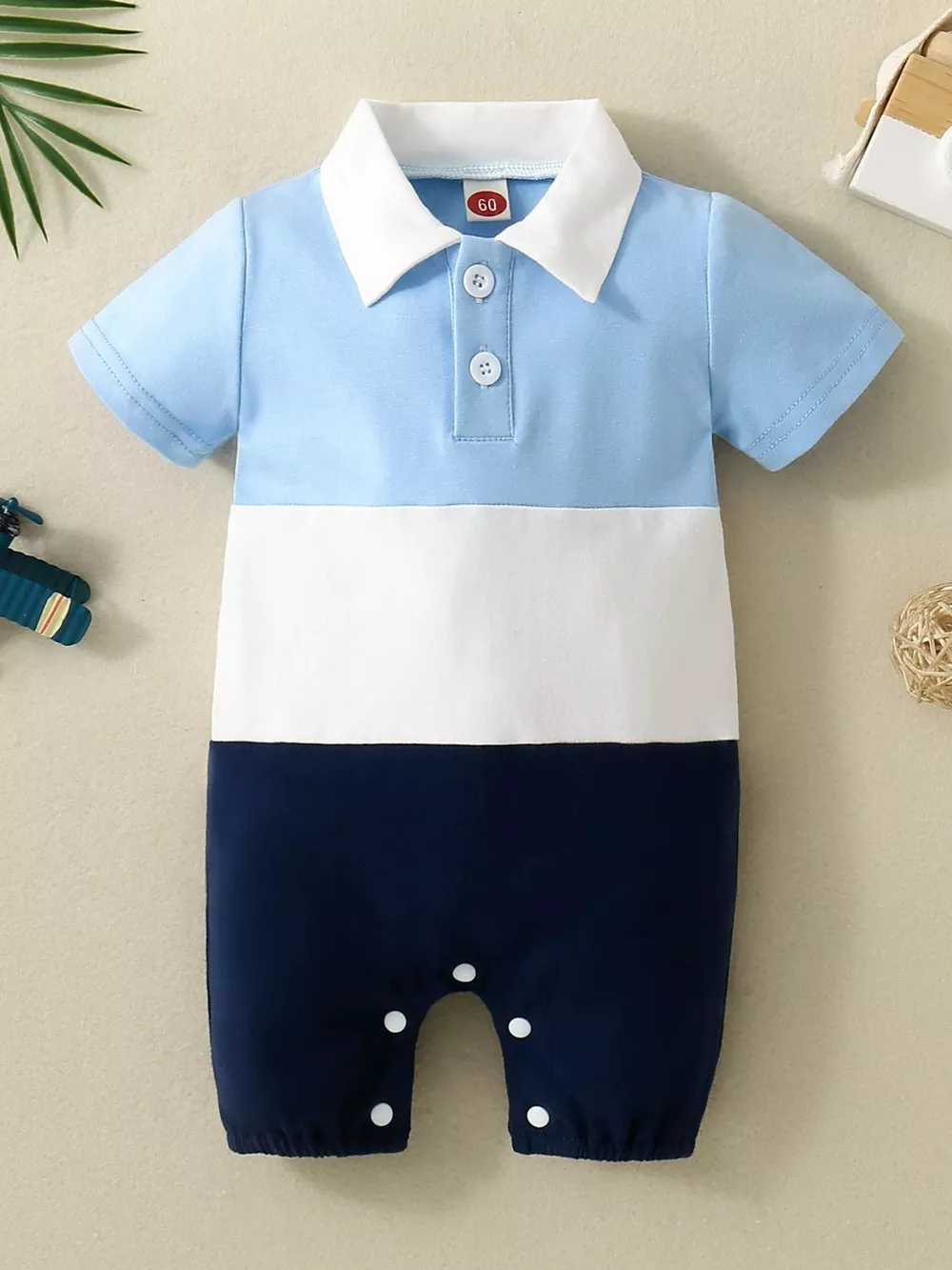 Children's Color Block Polo Collar Short Sleeve One-Piece, image 8