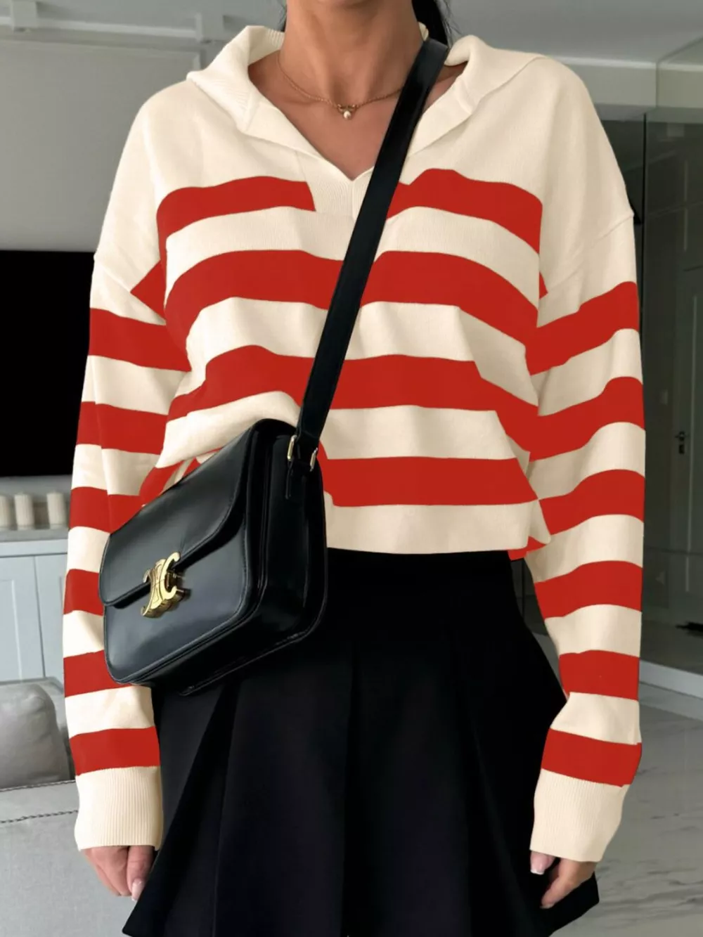 Striped Dropped Shoulder Knit Top, image 7