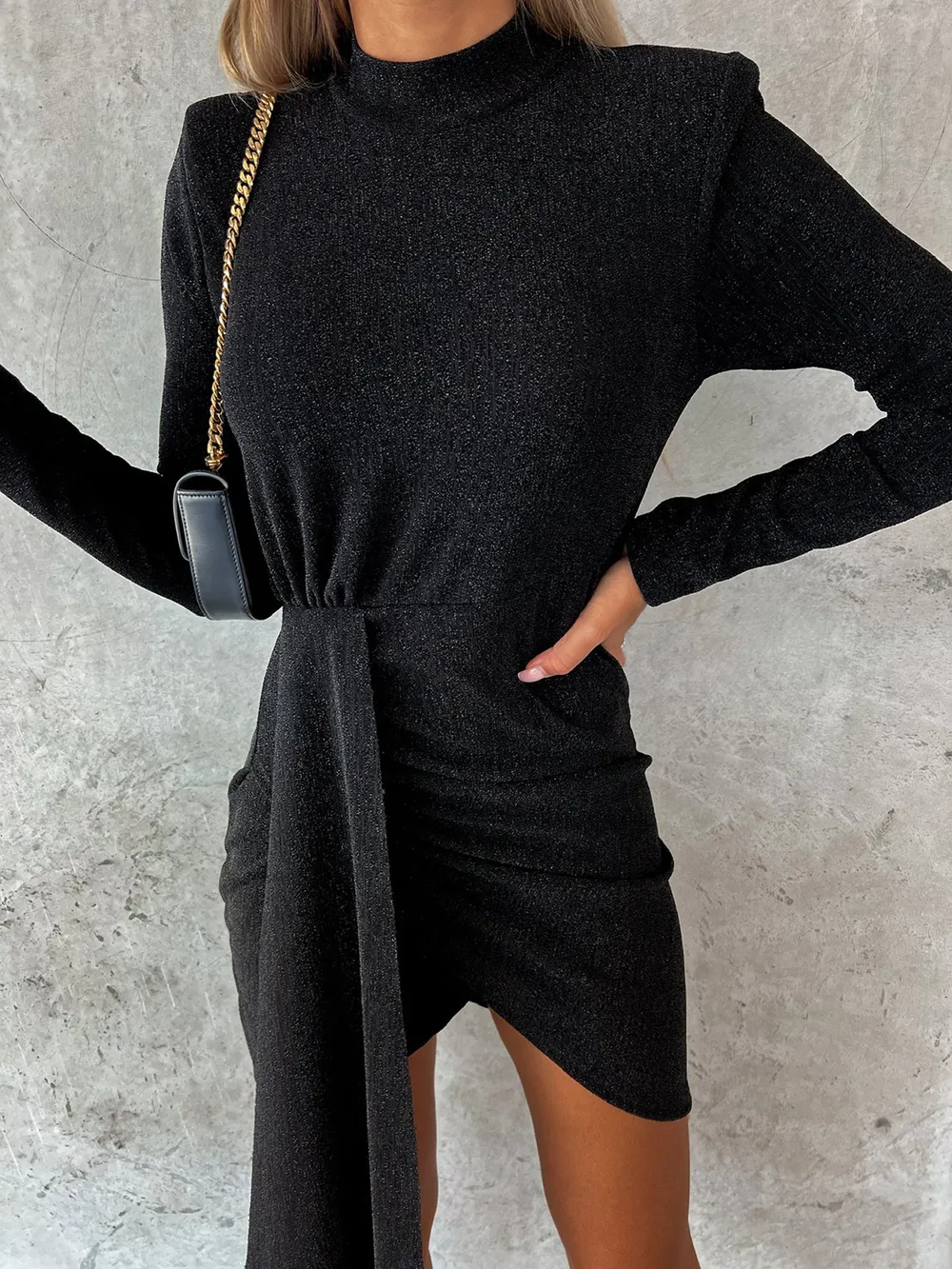 Heathered Mock Neck Long Sleeve Mini Dress, image 10