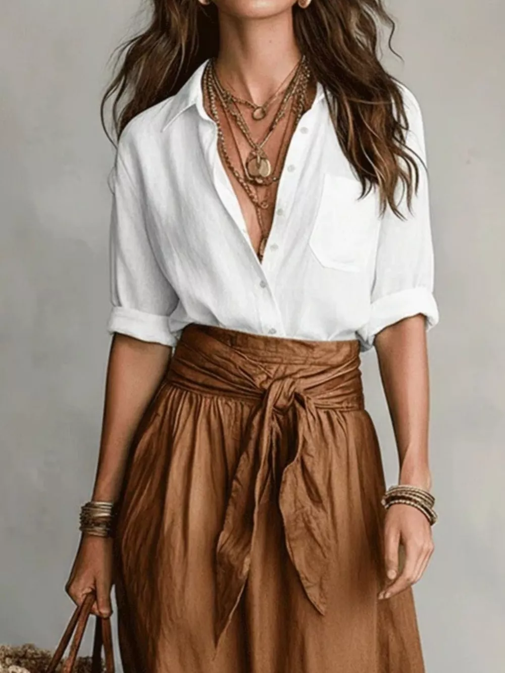 Full Size Button-Down Shirt and Skirt Set Plus Size, image 14