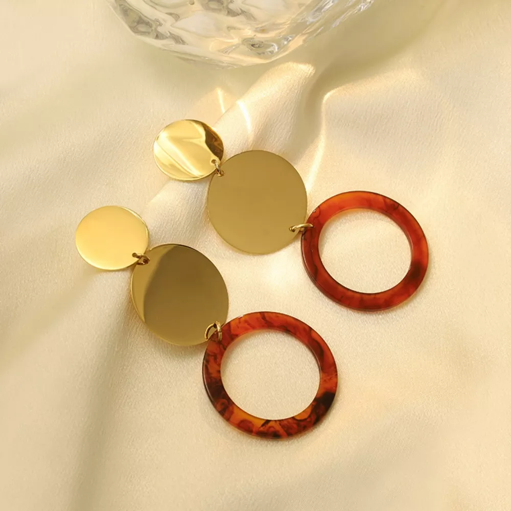 18K Gold-Plated Geometric Circle Dangle Earrings, image 3