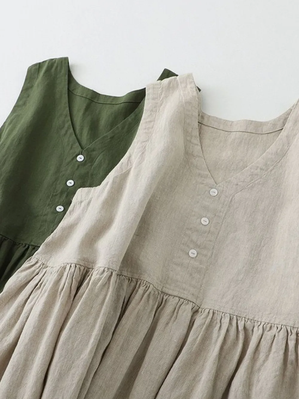 V-Neck Button Detail Sleeveless Midi Dress, image 3