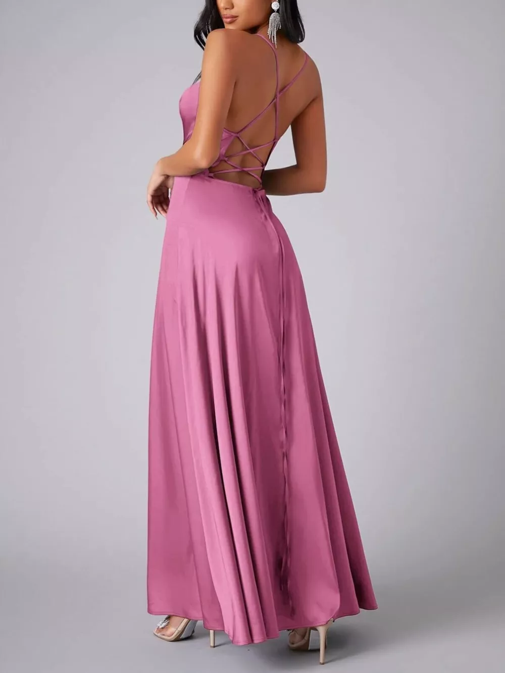 Lace Up Back Split Maxi Dress, image 5