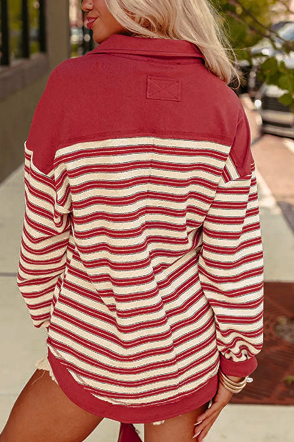Stripe Johnny Collar Drop Shoulder Sweatshirt, image 10