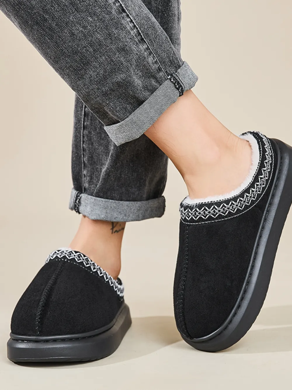 Faux Fur Suede Platform Slippers, image 10