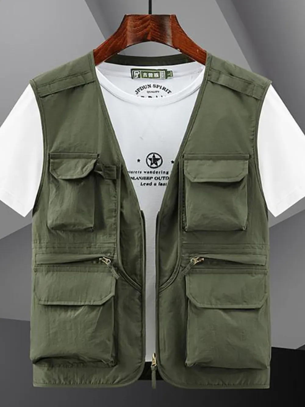 Men's Plus Size Zip Up V-Neck Vest