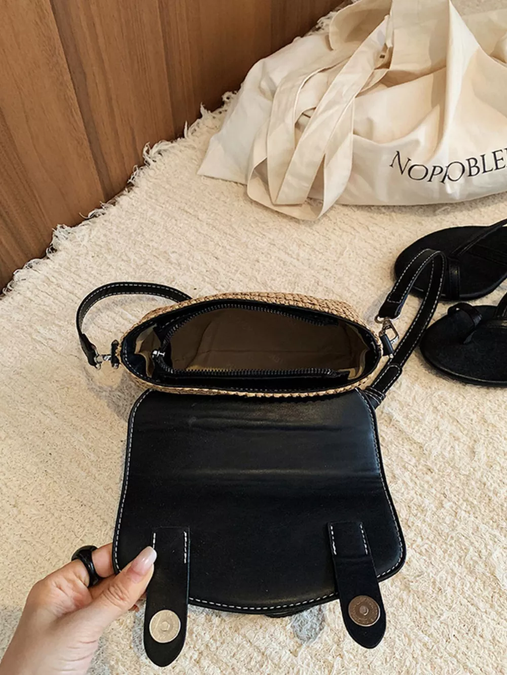 Two-Tone Woven Crossbody Bag, image 8