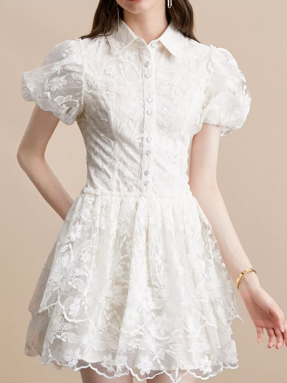 Lace Puff Sleeve Mini Dress, image 3