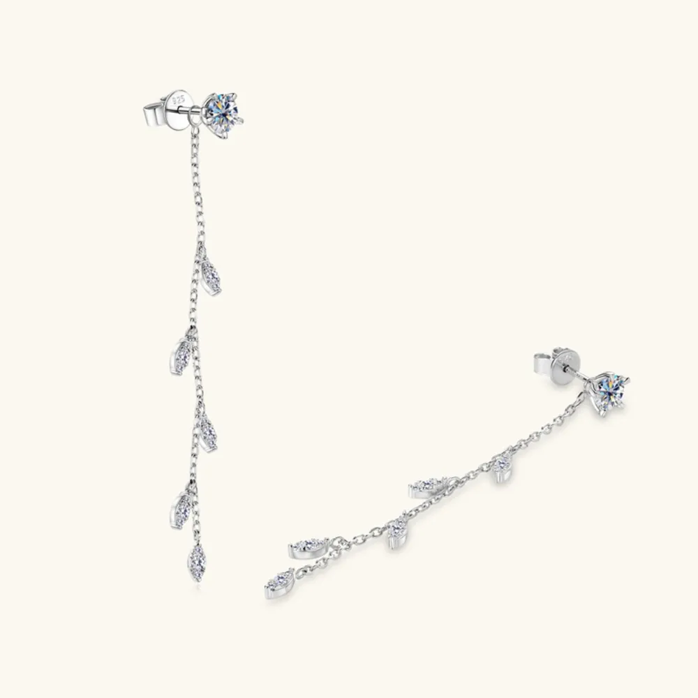 1.38 Carat Moissanite 925 Sterling Silver Leaf Earrings, image 2