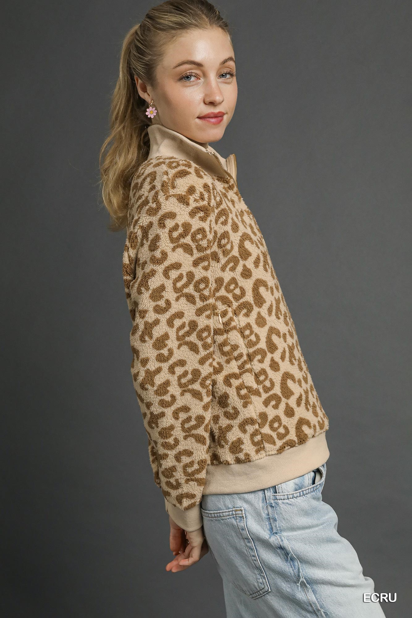 Leopard Print Quarter-Zip Sweatshirt, image 2
