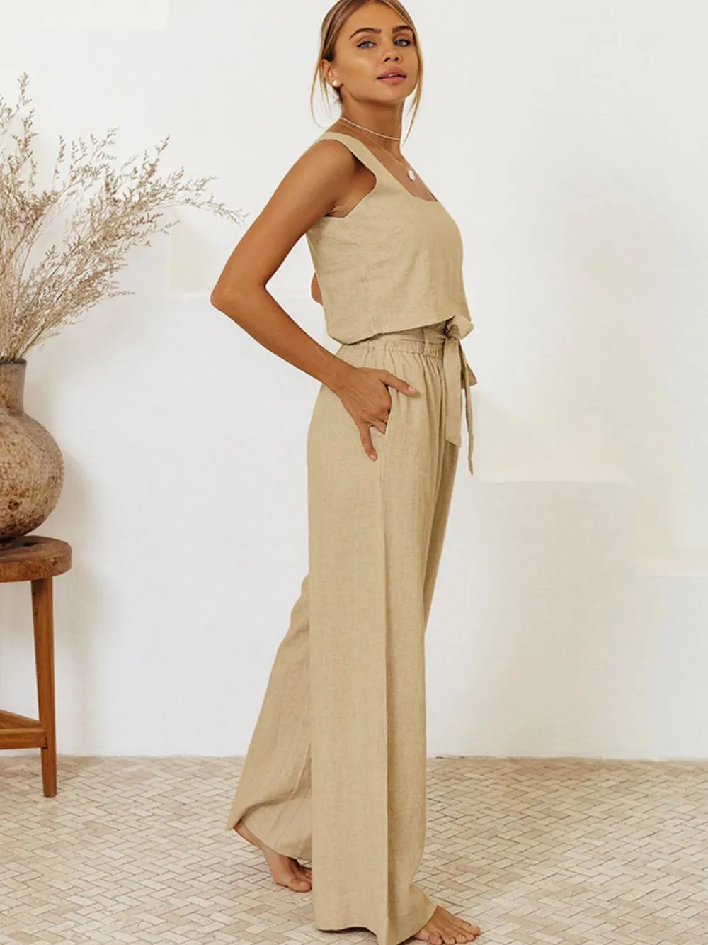 Square Neck Sleeveless Top and Pants Set, image 4